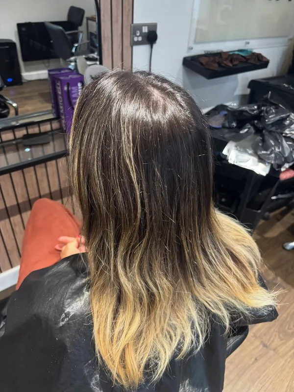 Before: Dark hair requiring balayage highlighting technique by professional hair colourist Gloucester