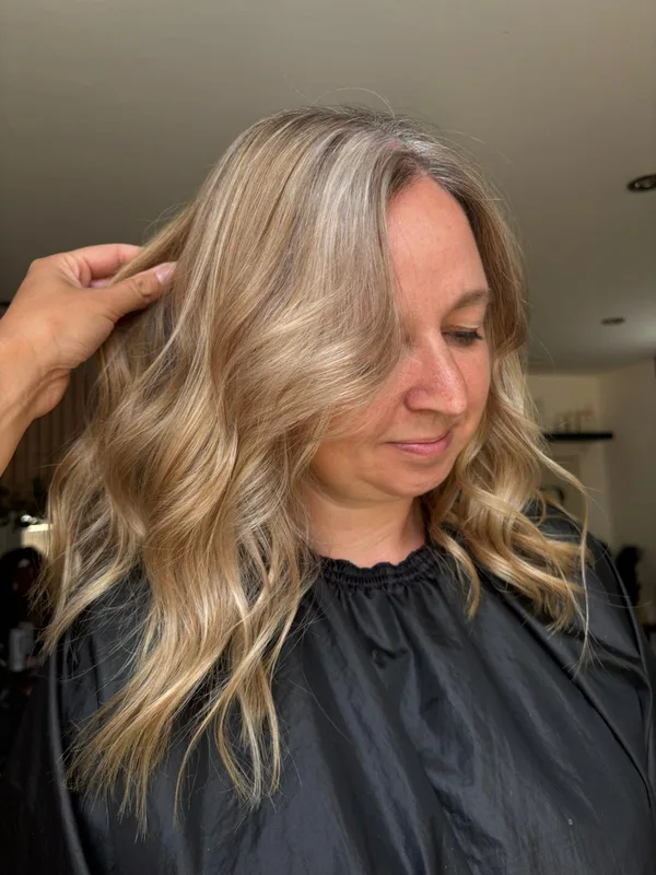 After: Expert grey root blending with seamless highlights transformation - MNR Hair Salon Quedgeley Gloucester