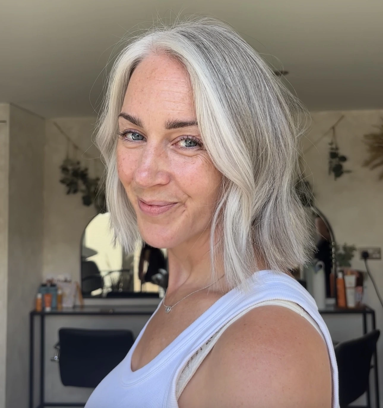 Soft dimensional grey blending result on a client at MNR Hair in Quedgeley