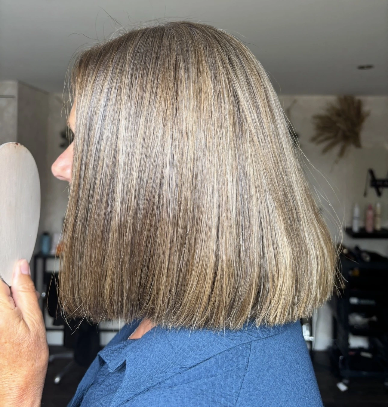 After grey blending with a soft dimensional brunette and silver finish