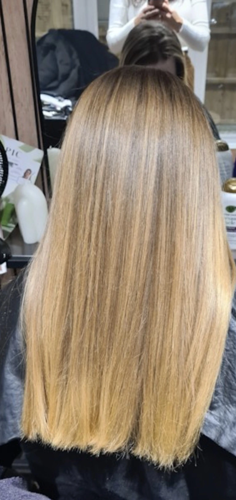 Keratin treatment result — straight, glossy, sleek hair at MNR Hair